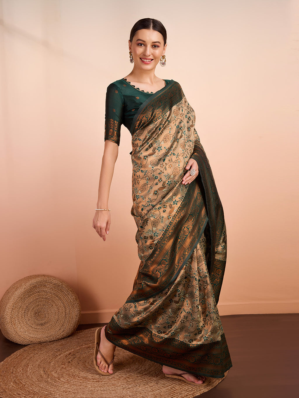 DrapeKatha Emerald Aura – Woven Banarasi Pure Silk Saree