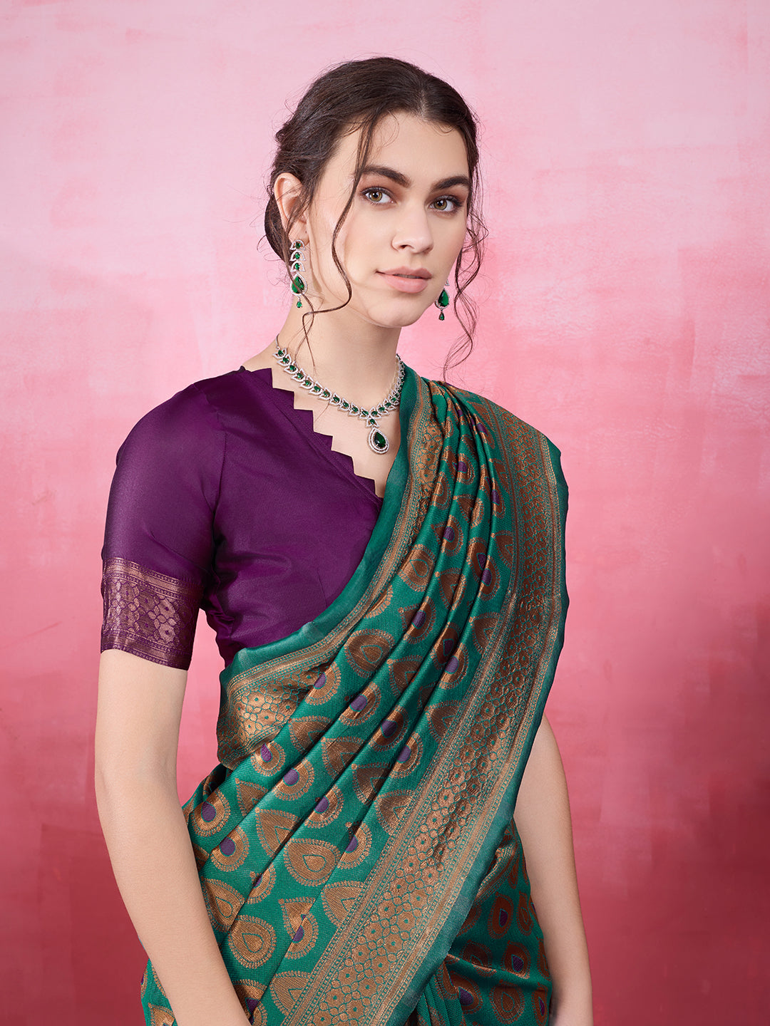 DrapeKatha Mehndi Mélange – Woven Bollywood Pure Silk Saree