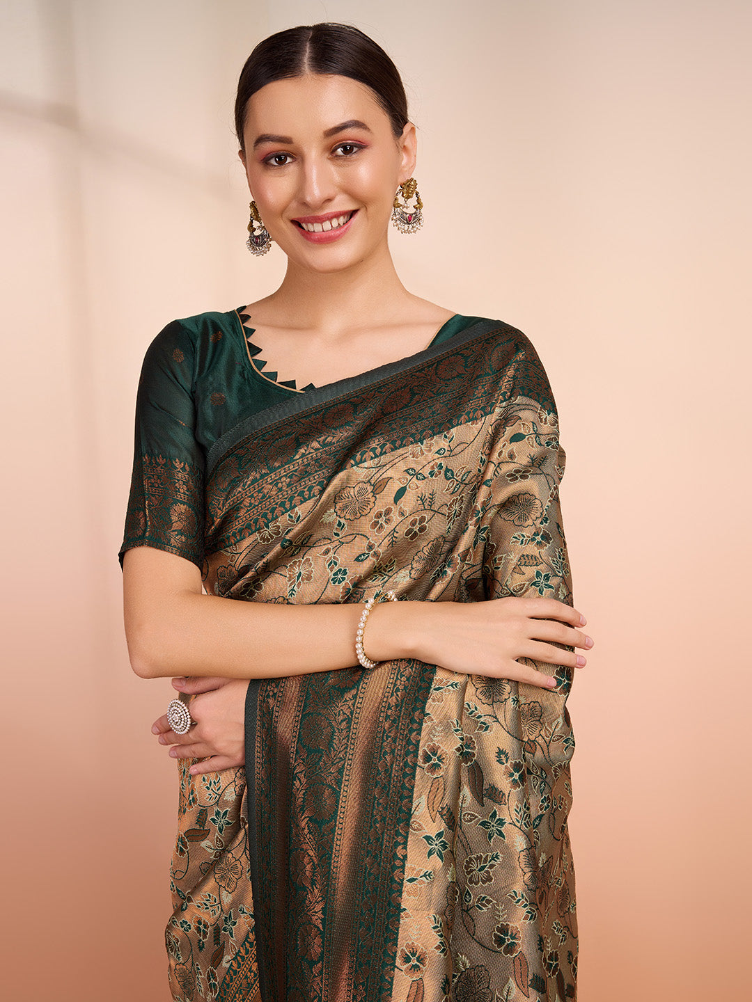 DrapeKatha Emerald Aura – Woven Banarasi Pure Silk Saree