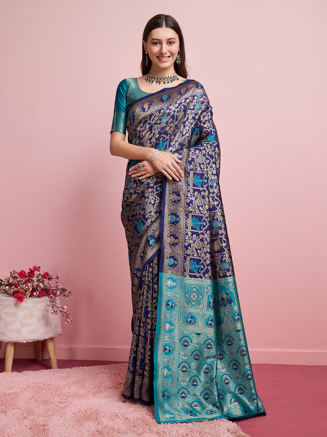 DrapeKatha Mint Muse – Digital Print Banarasi Silk Blend Saree
