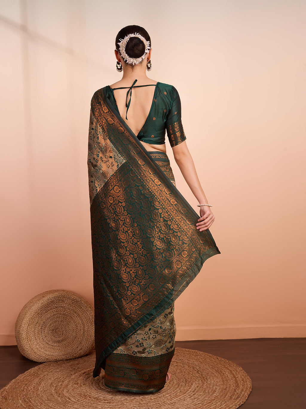DrapeKatha Emerald Aura – Woven Banarasi Pure Silk Saree