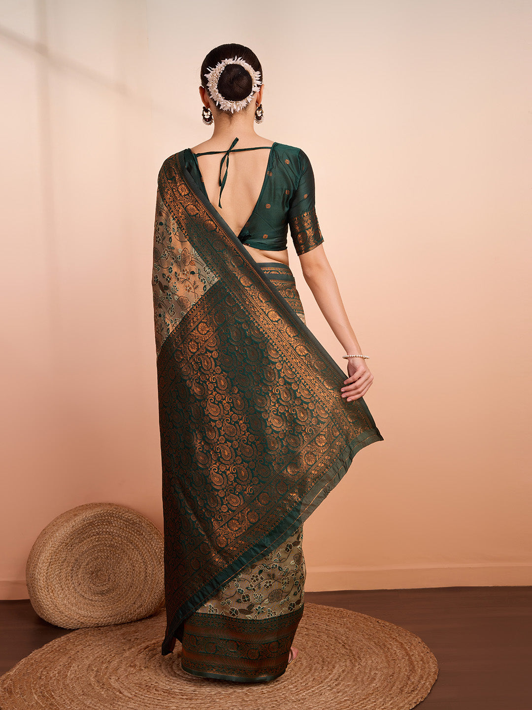 DrapeKatha Emerald Aura – Woven Banarasi Pure Silk Saree