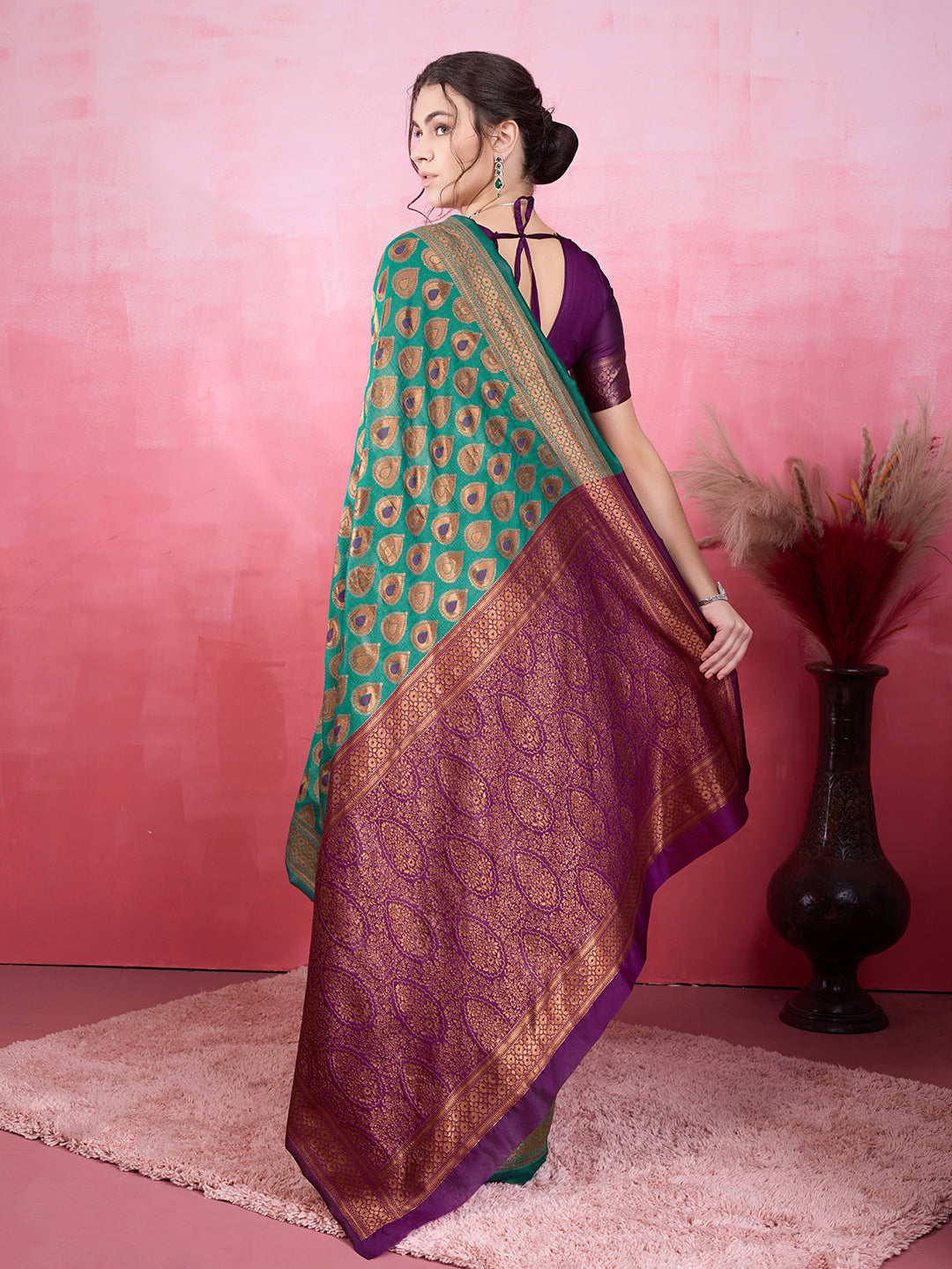 DrapeKatha Mehndi Mélange – Woven Bollywood Pure Silk Saree