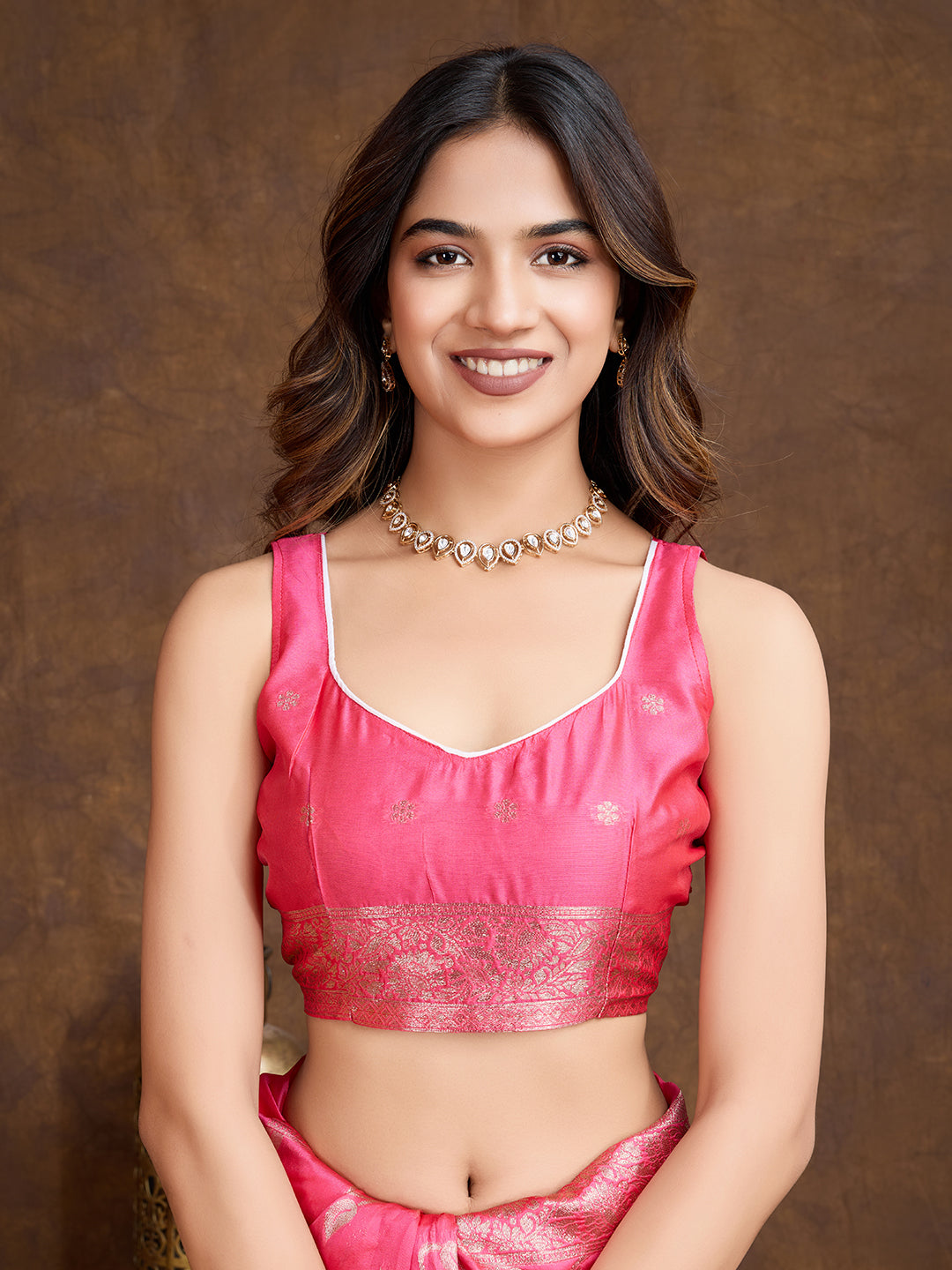 DrapeKatha Blush Bloom – Woven Bollywood Pure Silk Saree