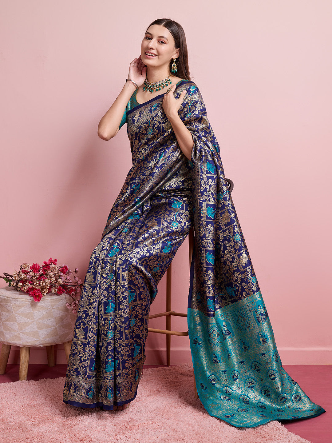 DrapeKatha Mint Muse – Digital Print Banarasi Silk Blend Saree