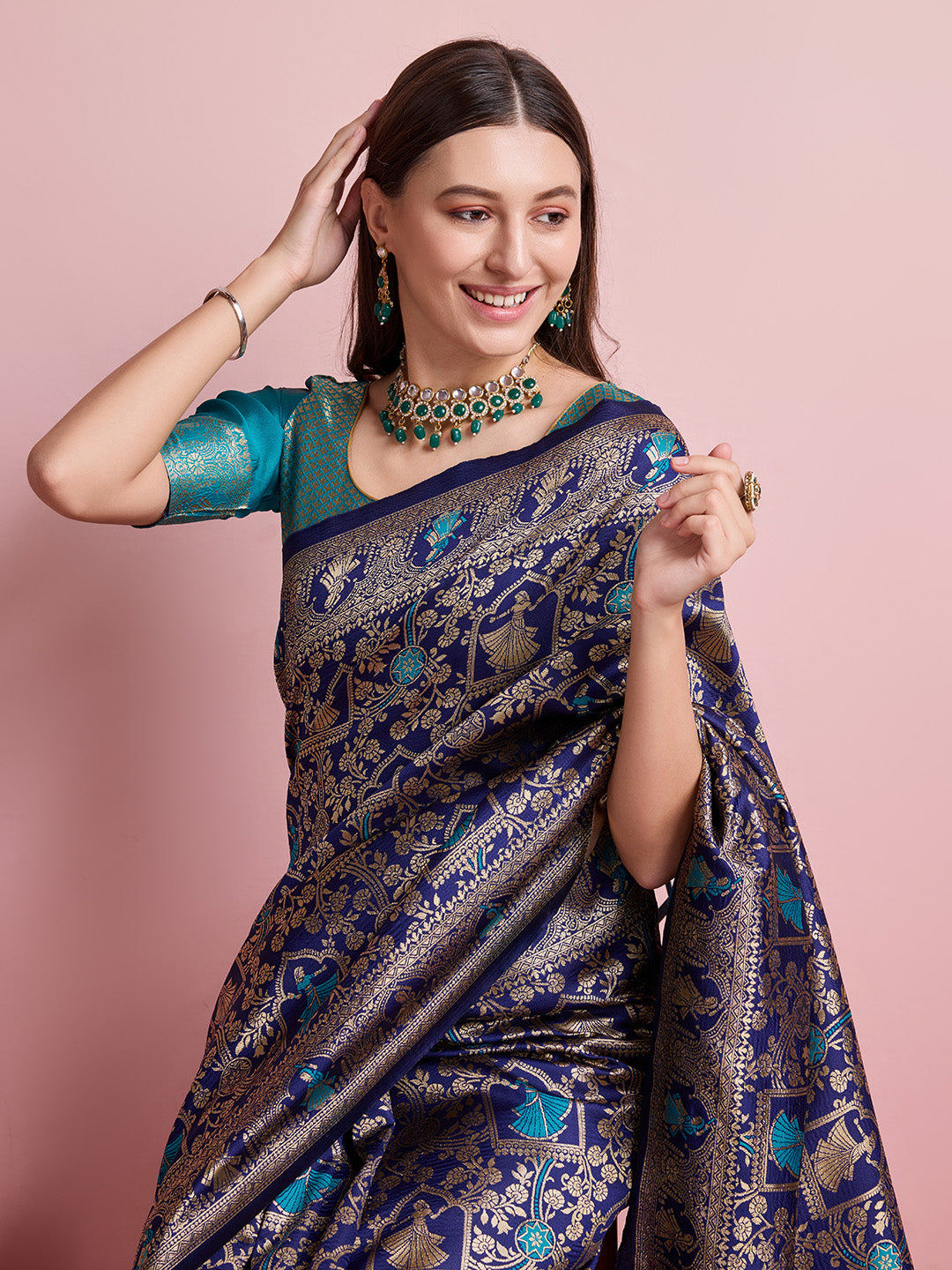 DrapeKatha Mint Muse – Digital Print Banarasi Silk Blend Saree