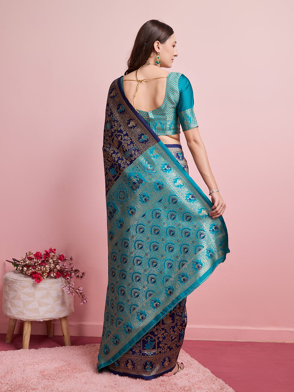 DrapeKatha Mint Muse – Digital Print Banarasi Silk Blend Saree