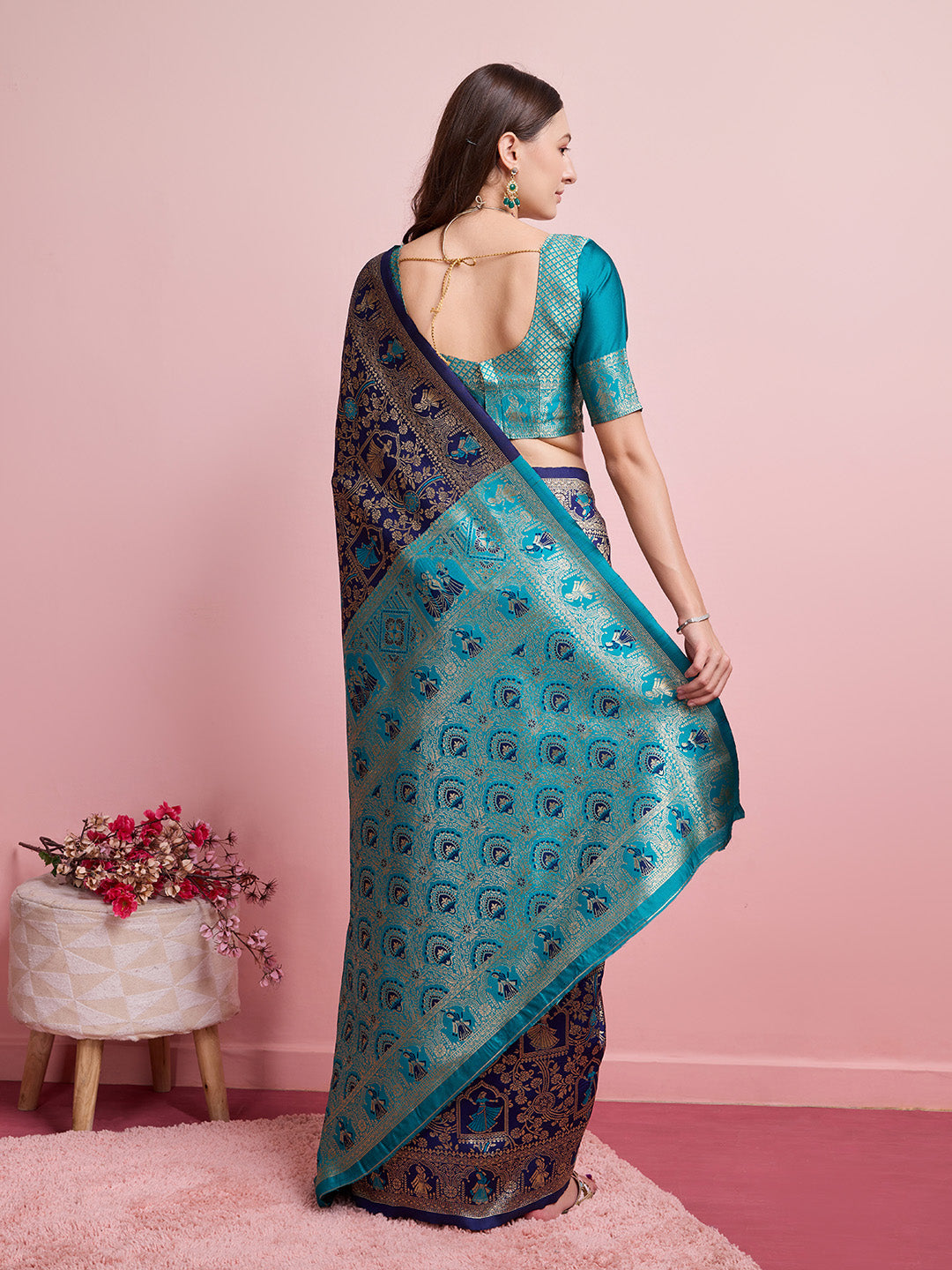 DrapeKatha Mint Muse – Digital Print Banarasi Silk Blend Saree