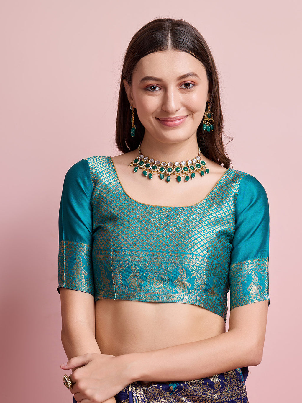 DrapeKatha Mint Muse – Digital Print Banarasi Silk Blend Saree