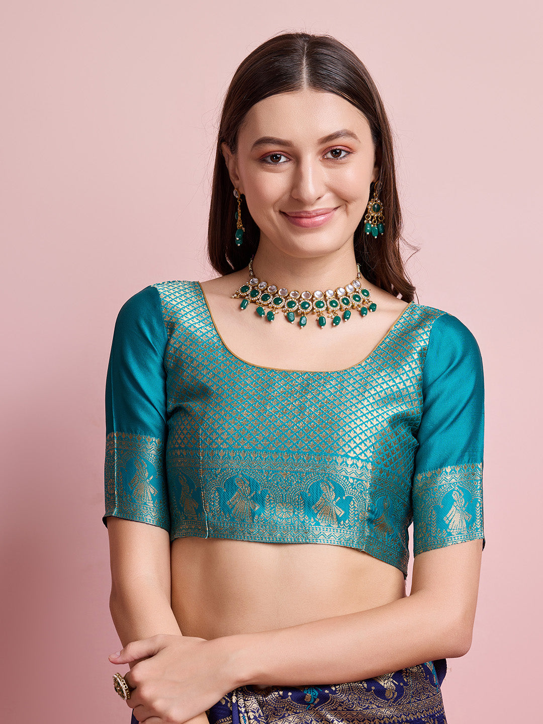 DrapeKatha Mint Muse – Digital Print Banarasi Silk Blend Saree