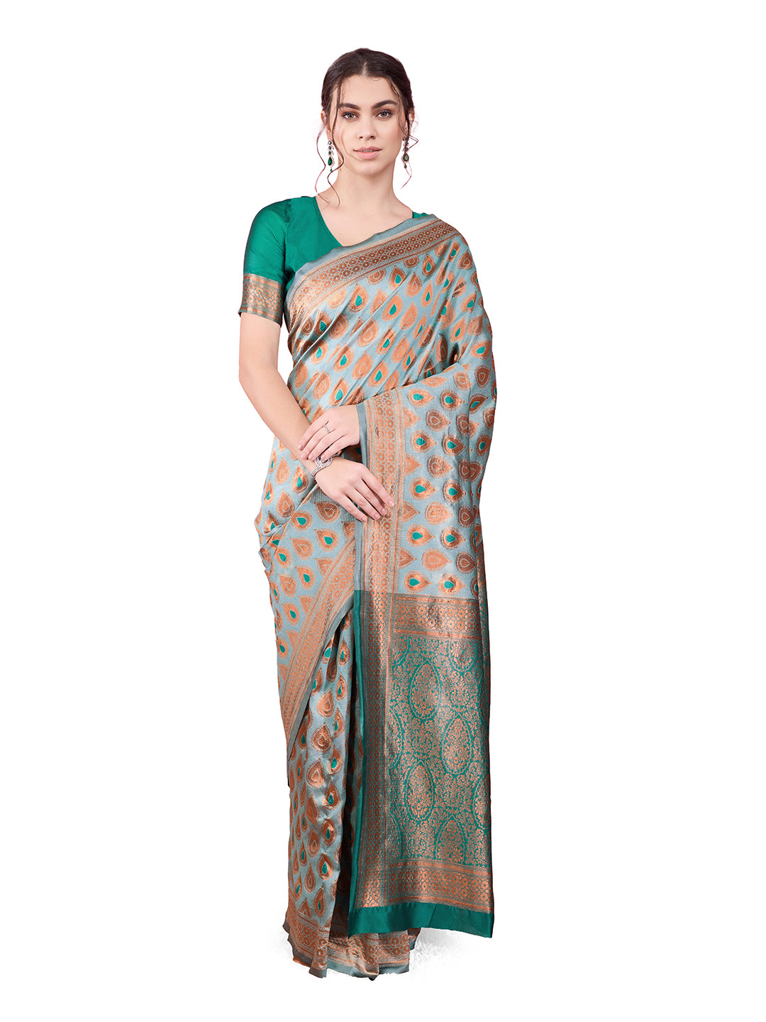 DrapeKatha Emerald Poise – Woven Bollywood Pure Silk Saree