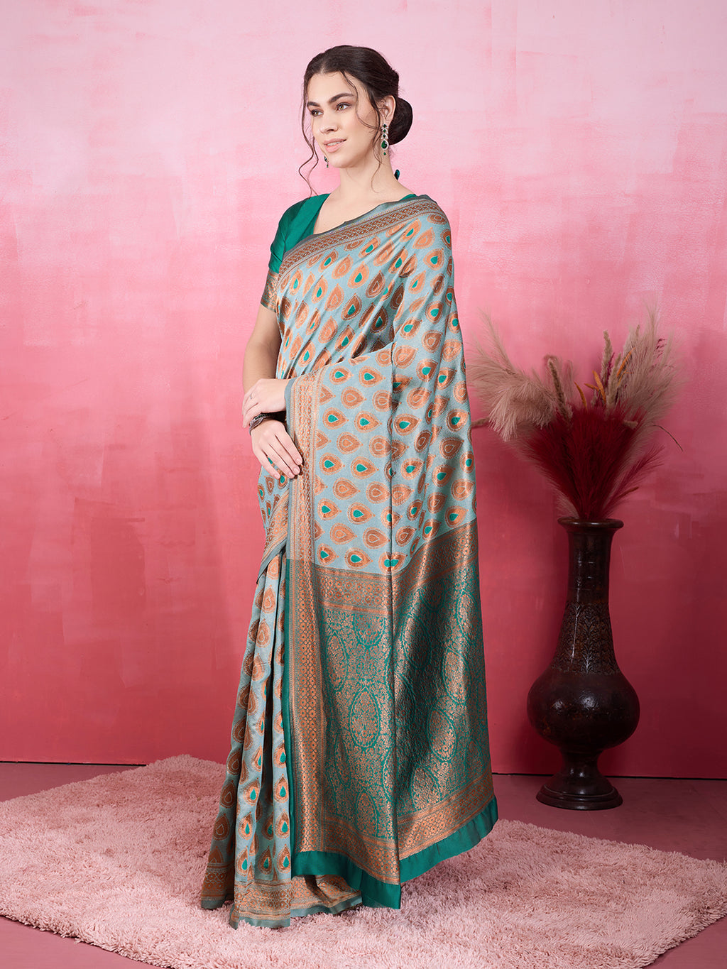 DrapeKatha Emerald Poise – Woven Bollywood Pure Silk Saree