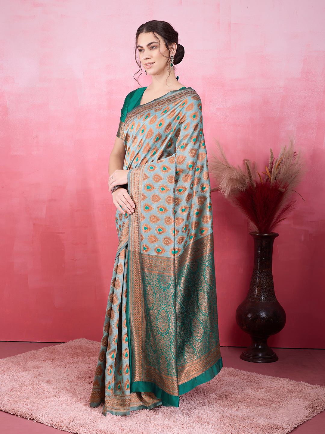 DrapeKatha Emerald Poise – Woven Bollywood Pure Silk Saree