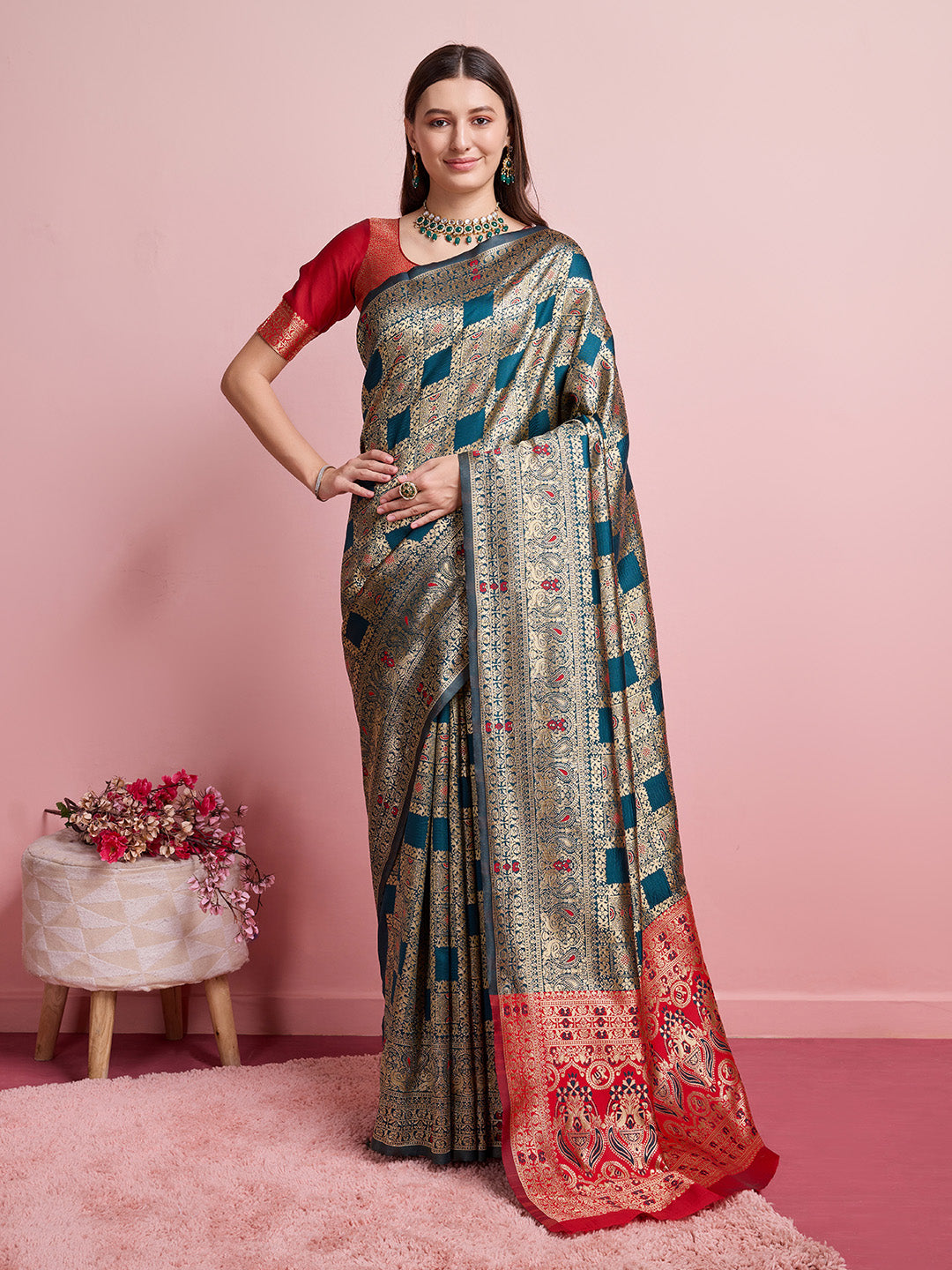 DrapeKatha RangSutra – Digital Print Banarasi Silk Blend Saree