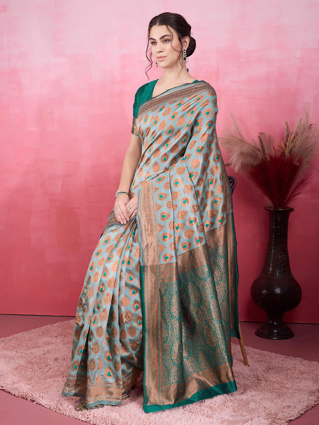 DrapeKatha Emerald Poise – Woven Bollywood Pure Silk Saree