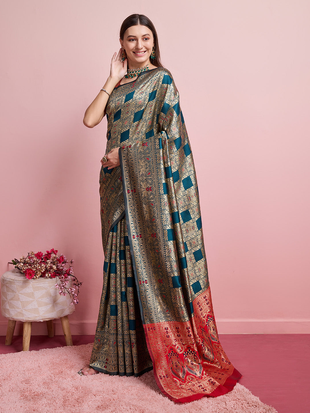 DrapeKatha RangSutra – Digital Print Banarasi Silk Blend Saree