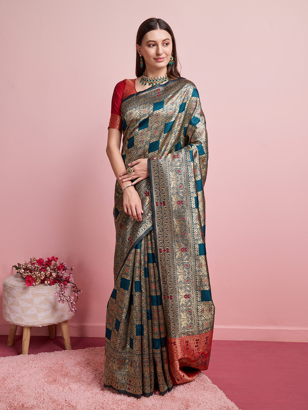 DrapeKatha RangSutra – Digital Print Banarasi Silk Blend Saree