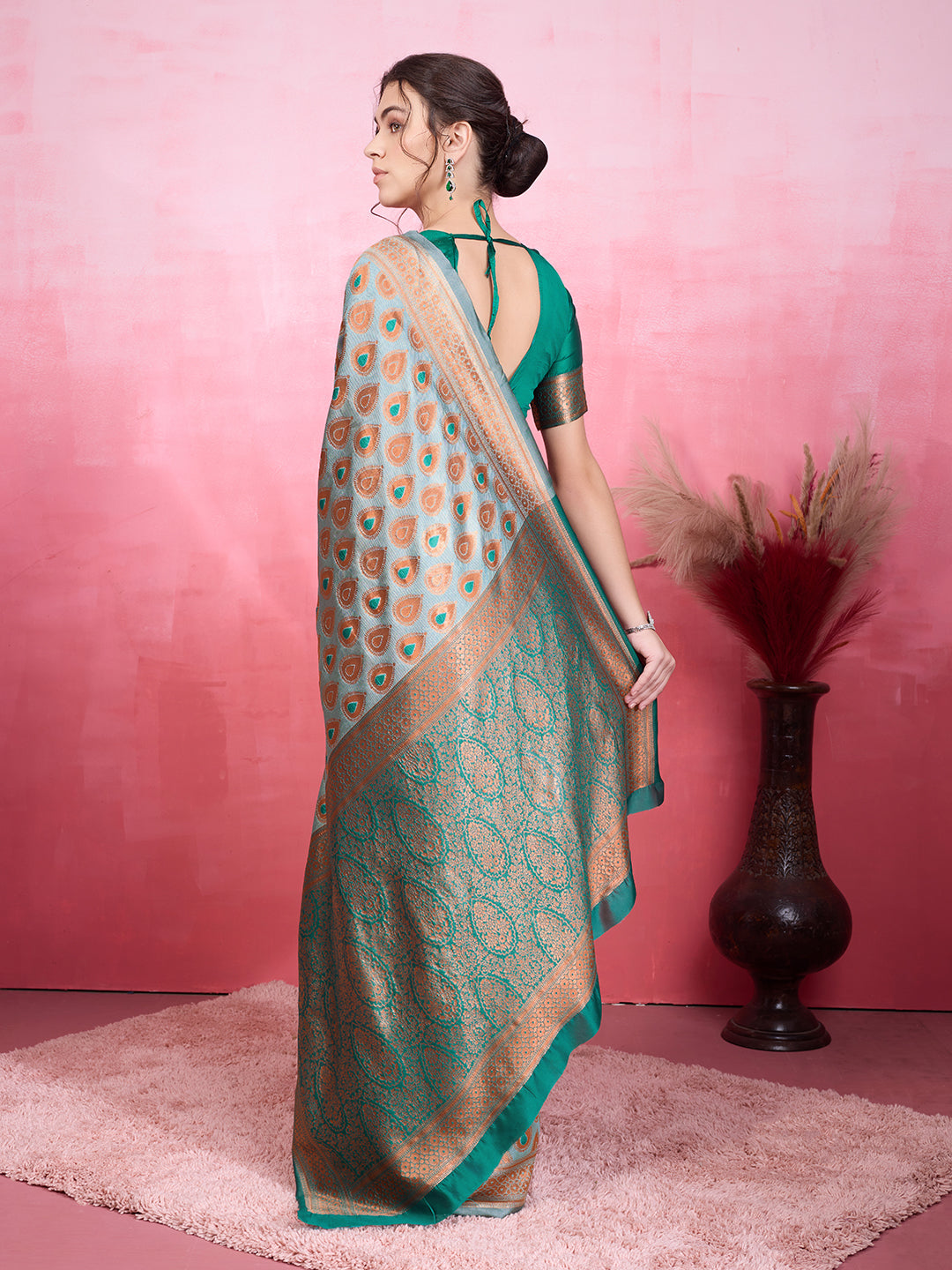 DrapeKatha Emerald Poise – Woven Bollywood Pure Silk Saree
