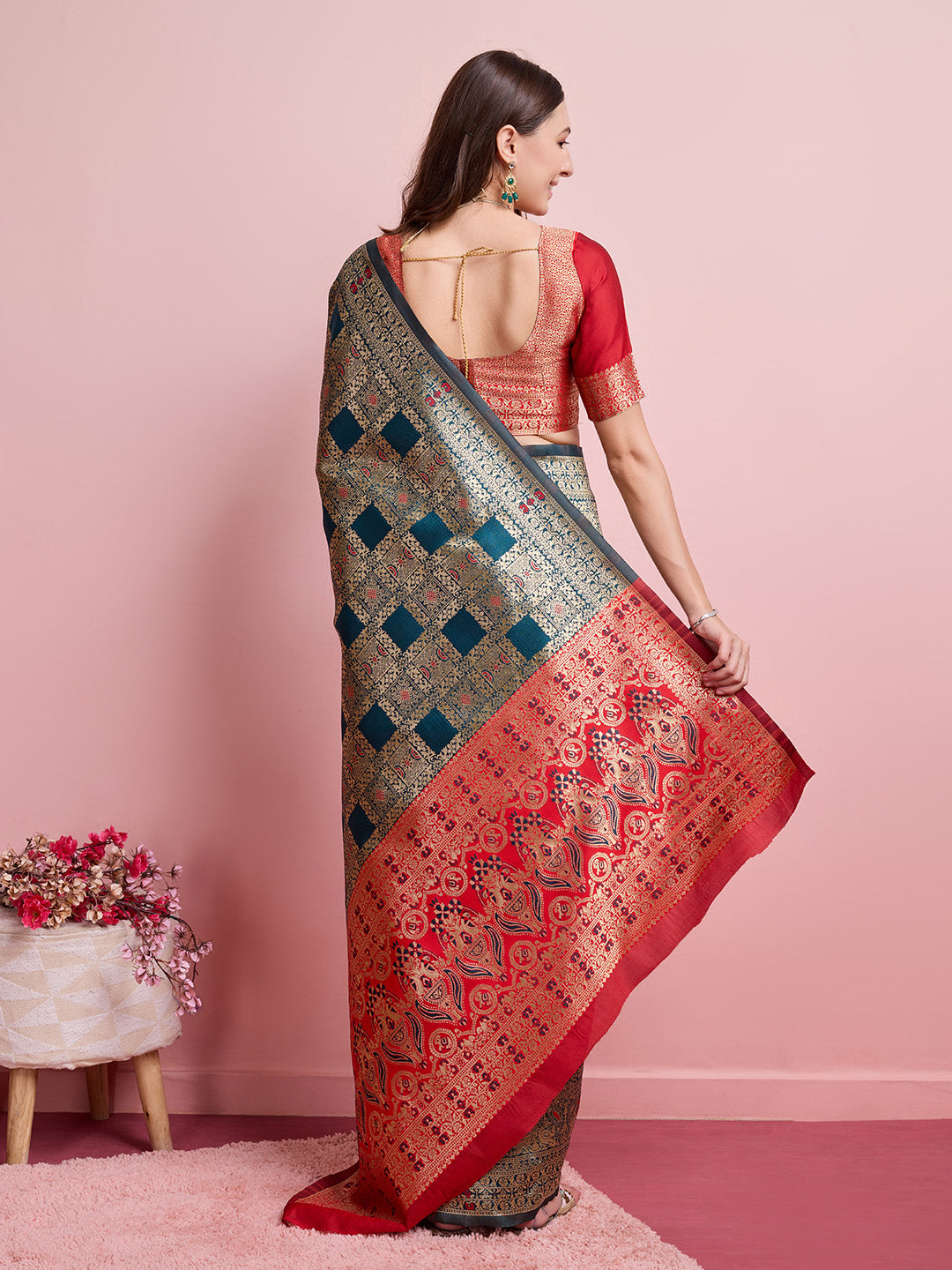 DrapeKatha RangSutra – Digital Print Banarasi Silk Blend Saree
