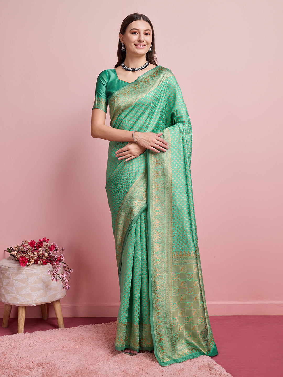 DrapeKatha Pastel Bloom – Jari Weaved Banarasi Silk Blend Saree