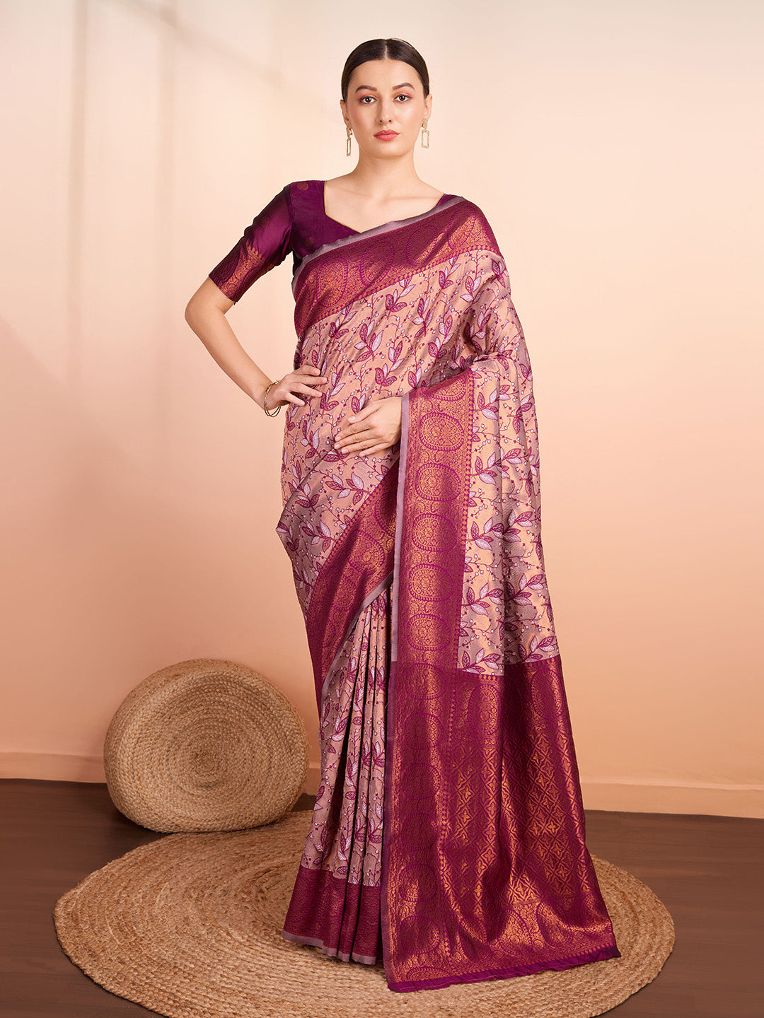 DrapeKatha Rosy Royale – Woven Banarasi Pure Silk Saree