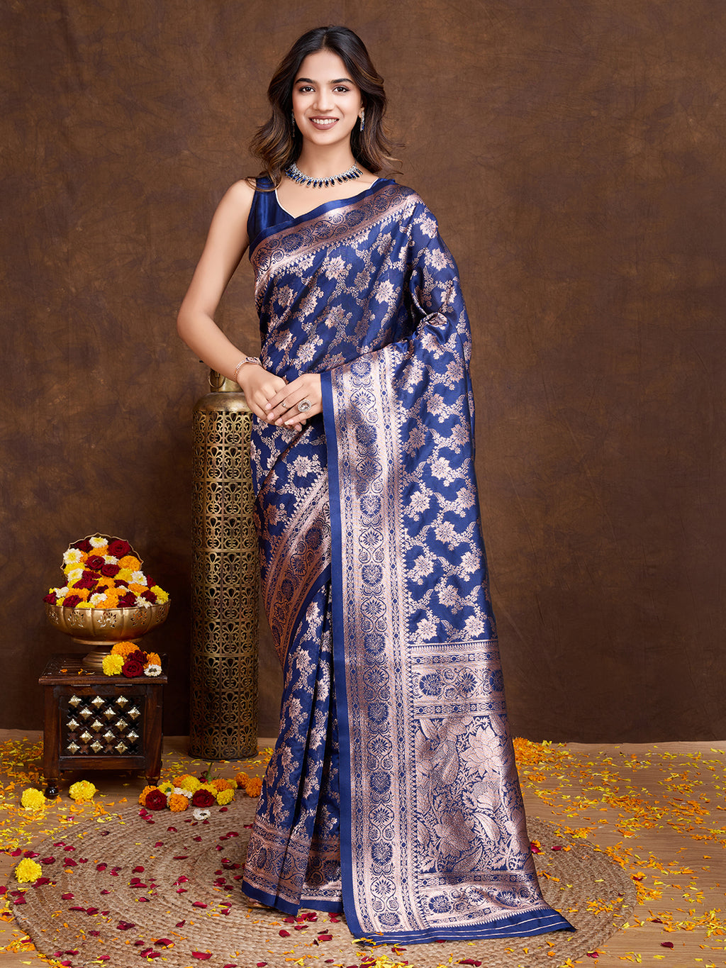 DrapeKatha Indigo Luxe – Woven Bollywood Pure Silk Saree