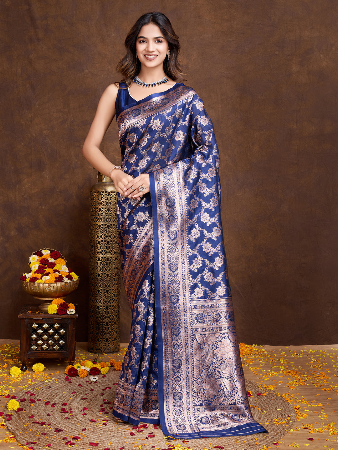 DrapeKatha Indigo Luxe – Woven Bollywood Pure Silk Saree