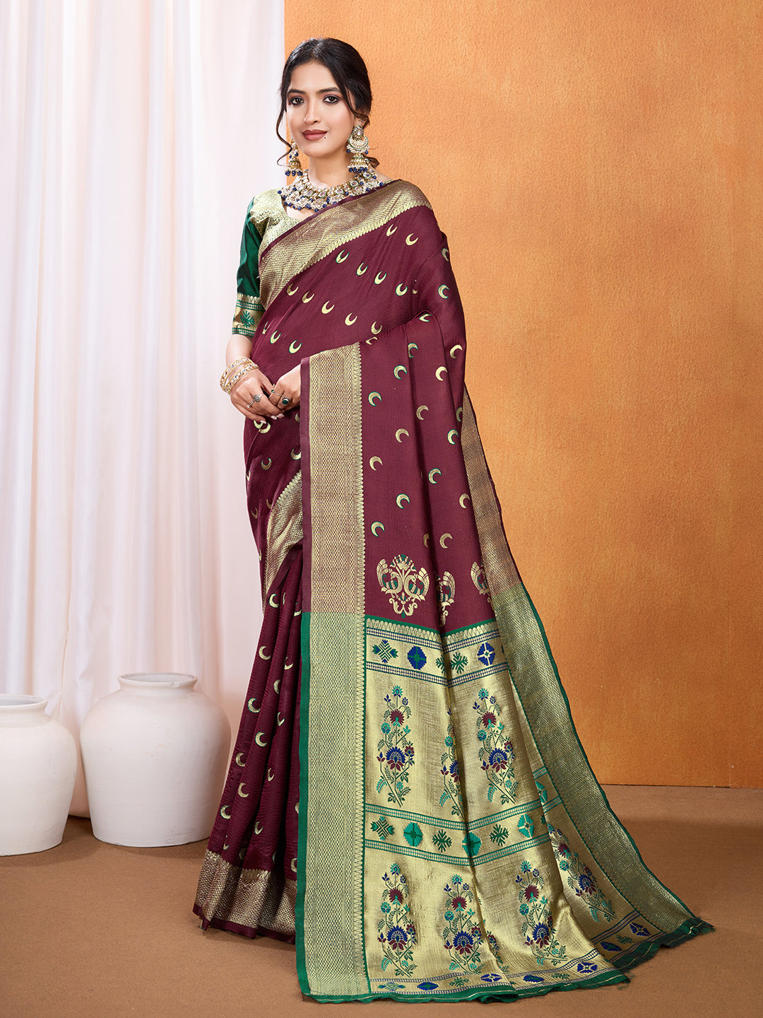 DrapeKatha Wine Enchant – Embellished Banarasi Tussar Silk Saree