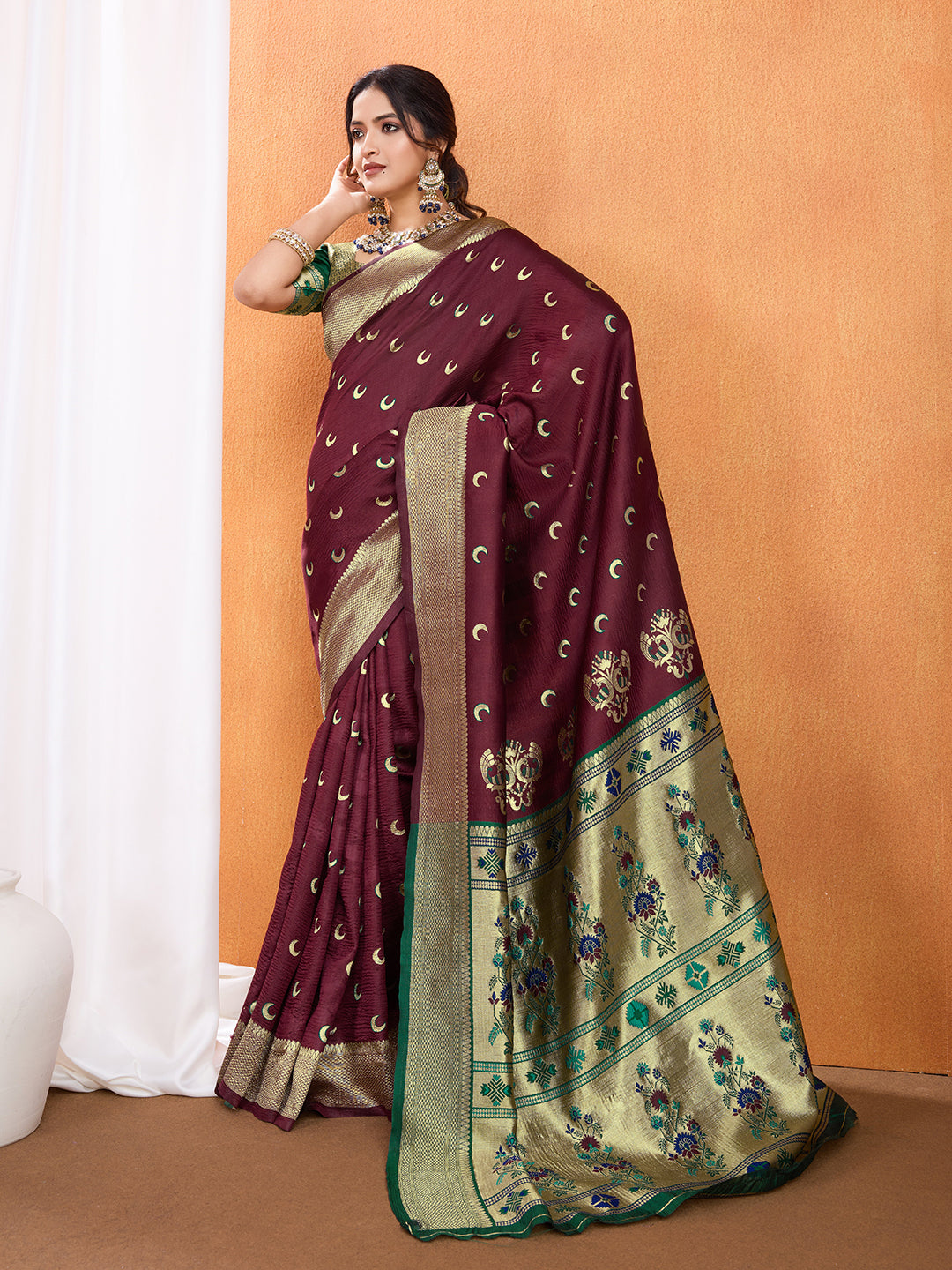 DrapeKatha Wine Enchant – Embellished Banarasi Tussar Silk Saree