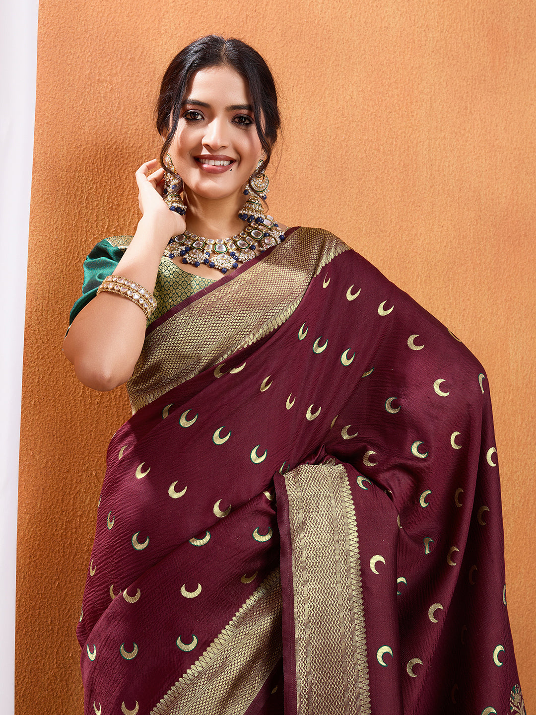 DrapeKatha Wine Enchant – Embellished Banarasi Tussar Silk Saree