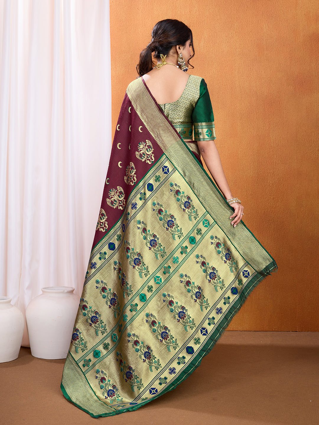 DrapeKatha Wine Enchant – Embellished Banarasi Tussar Silk Saree