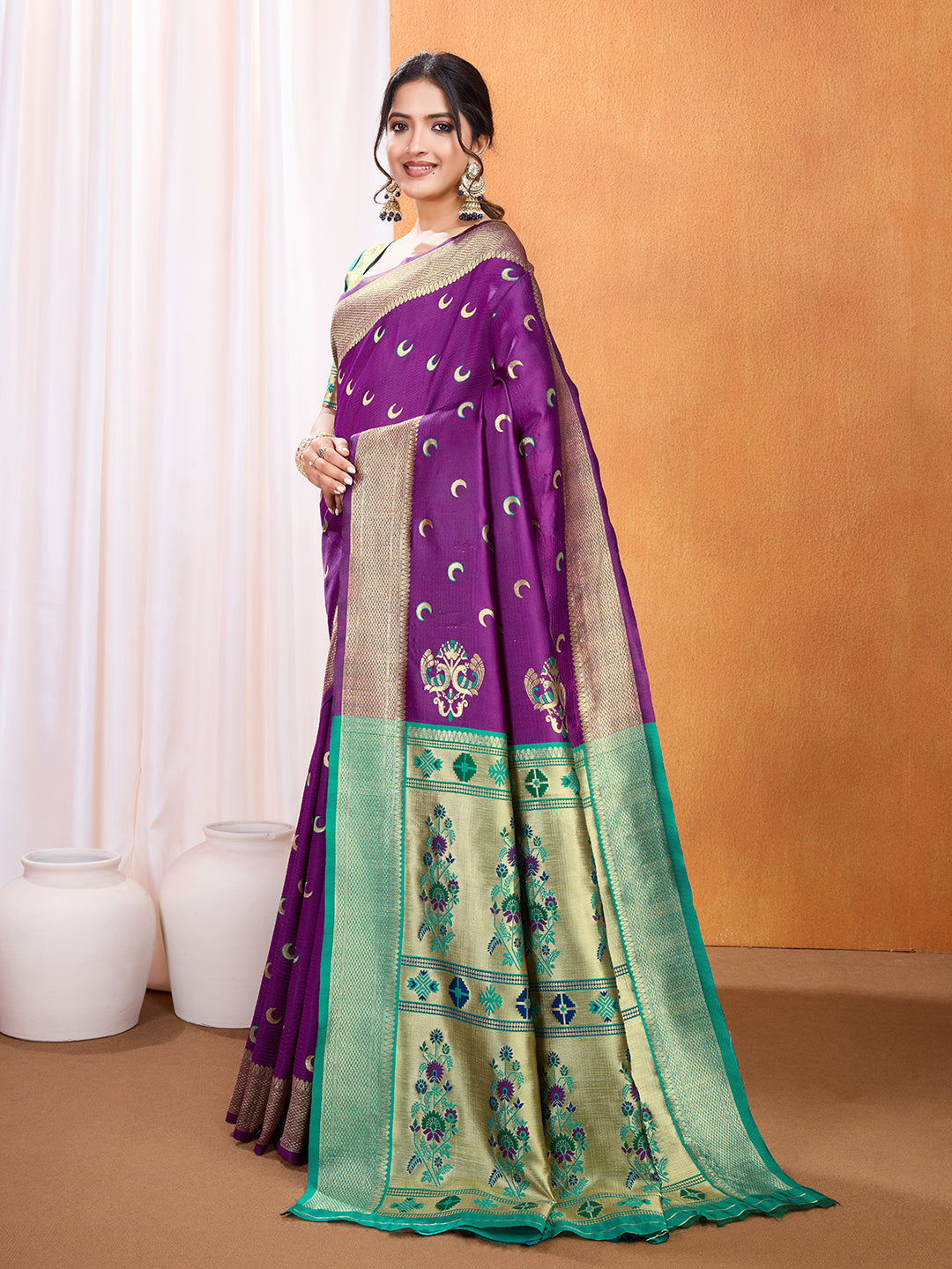 DrapeKatha Mystic Plum – Embellished Banarasi Tussar Silk Saree
