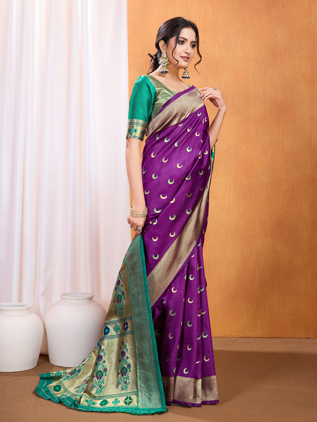 DrapeKatha Mystic Plum – Embellished Banarasi Tussar Silk Saree