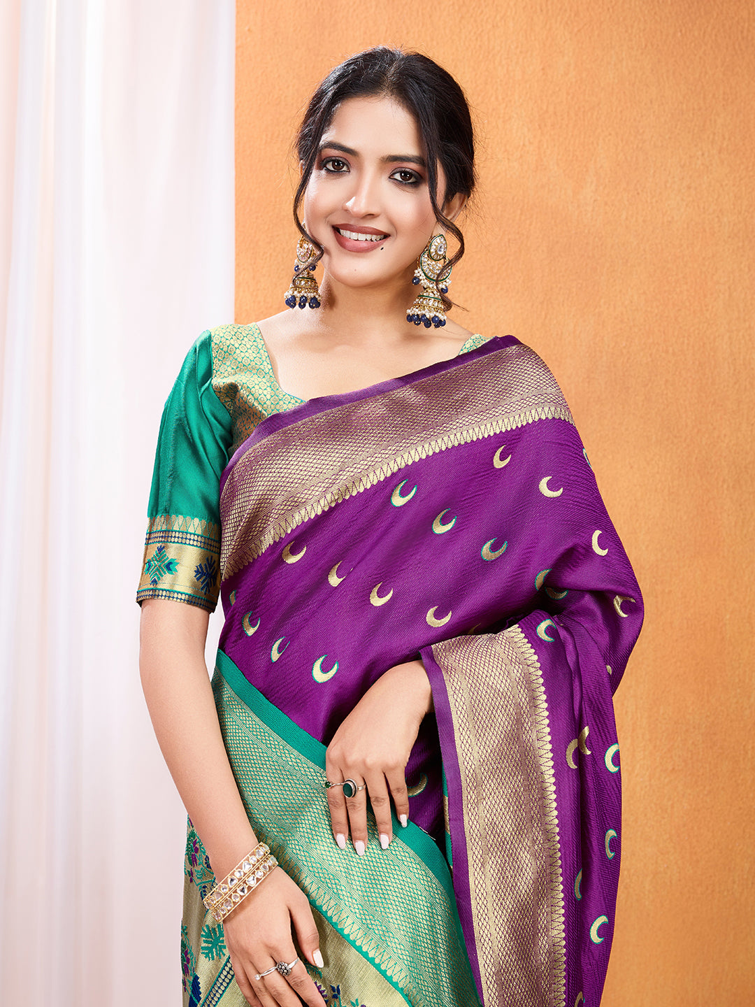 DrapeKatha Mystic Plum – Embellished Banarasi Tussar Silk Saree