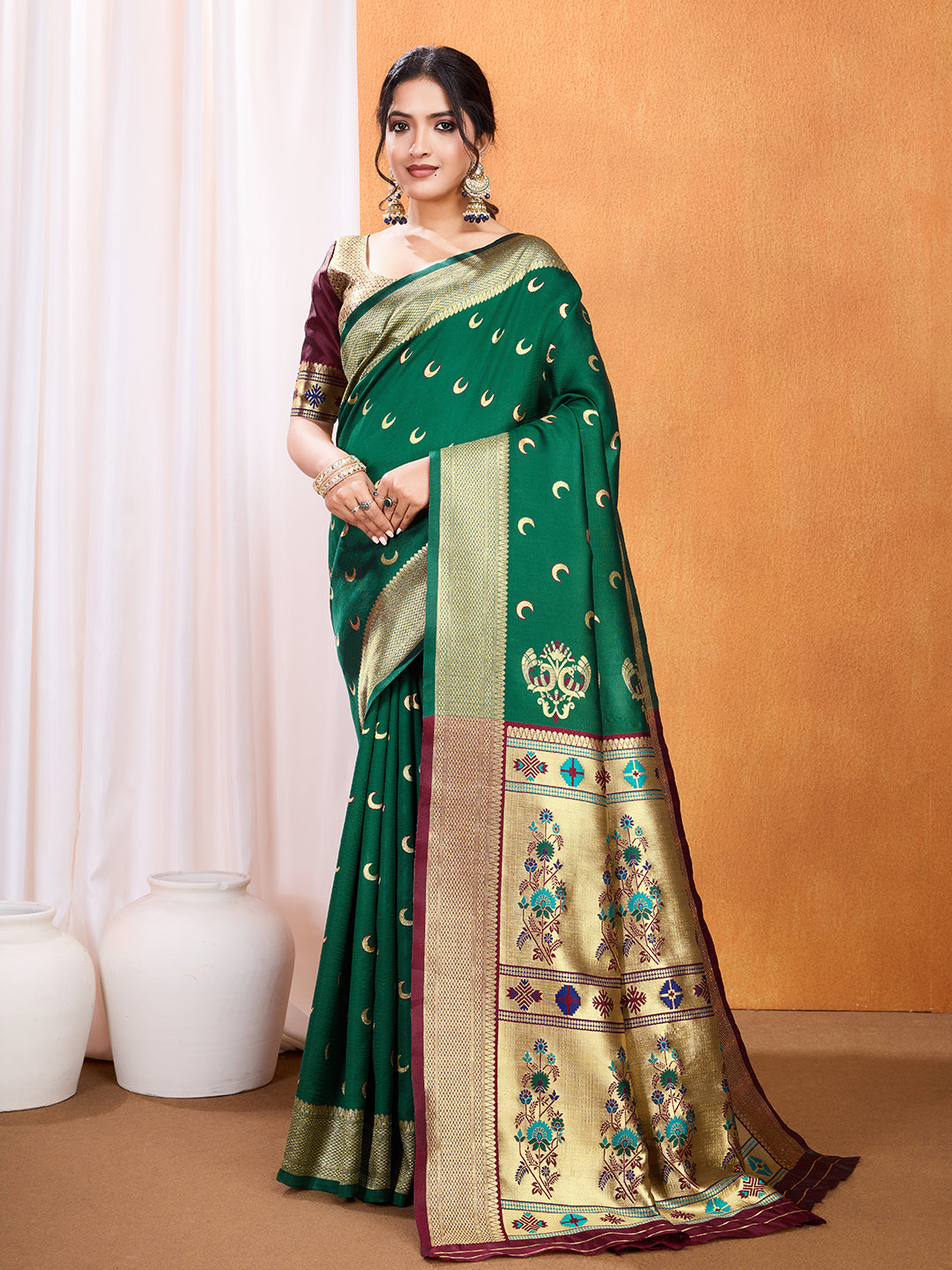 DrapeKatha Enchanted Grove – Embellished Banarasi Tussar Silk Saree