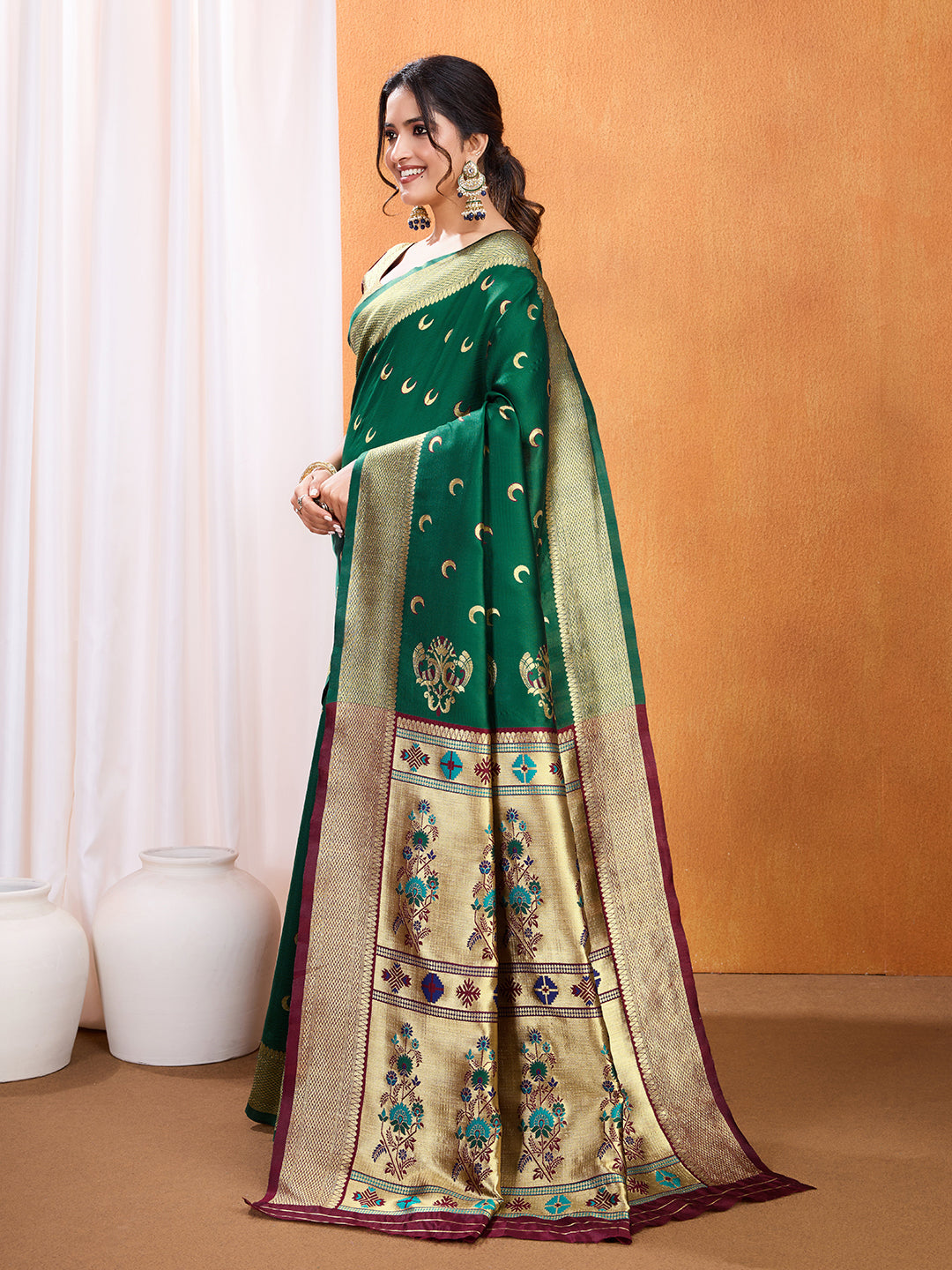 DrapeKatha Enchanted Grove – Embellished Banarasi Tussar Silk Saree