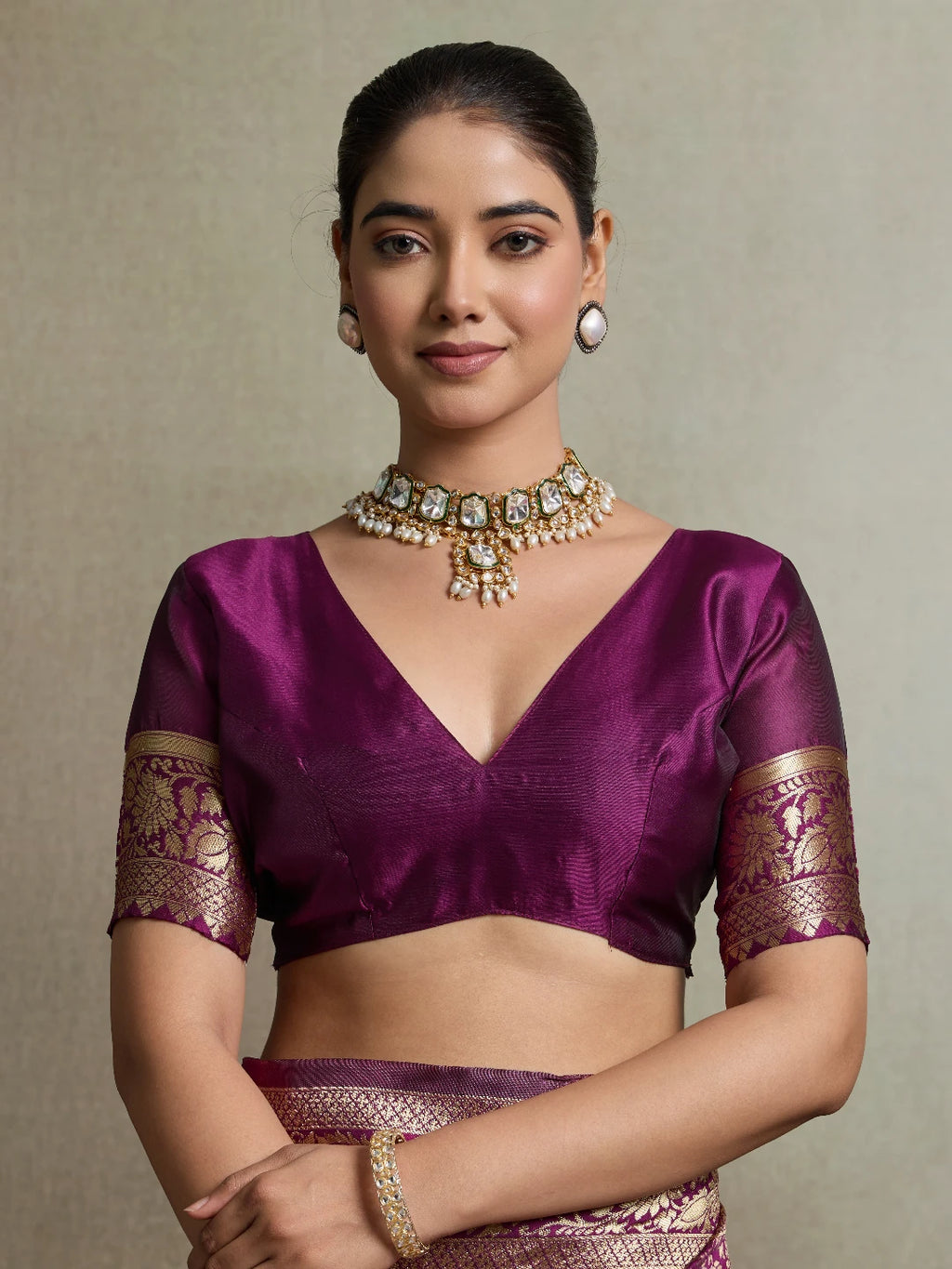 DrapeKatha Rani Plum – Shahi Zari Silk Saree