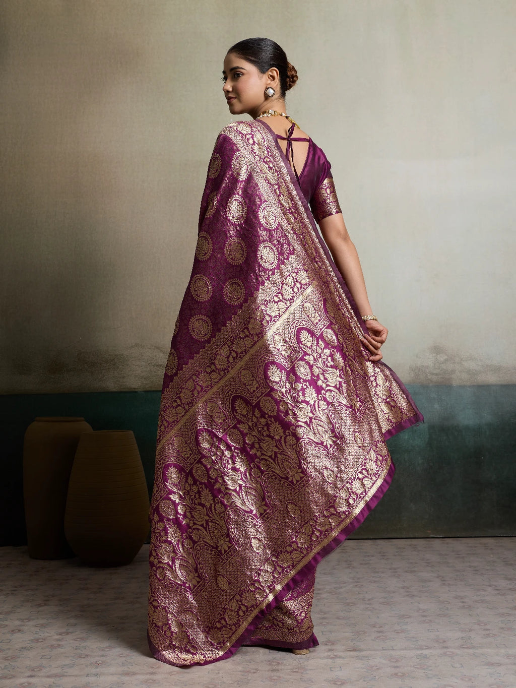 DrapeKatha Rani Plum – Shahi Zari Silk Saree