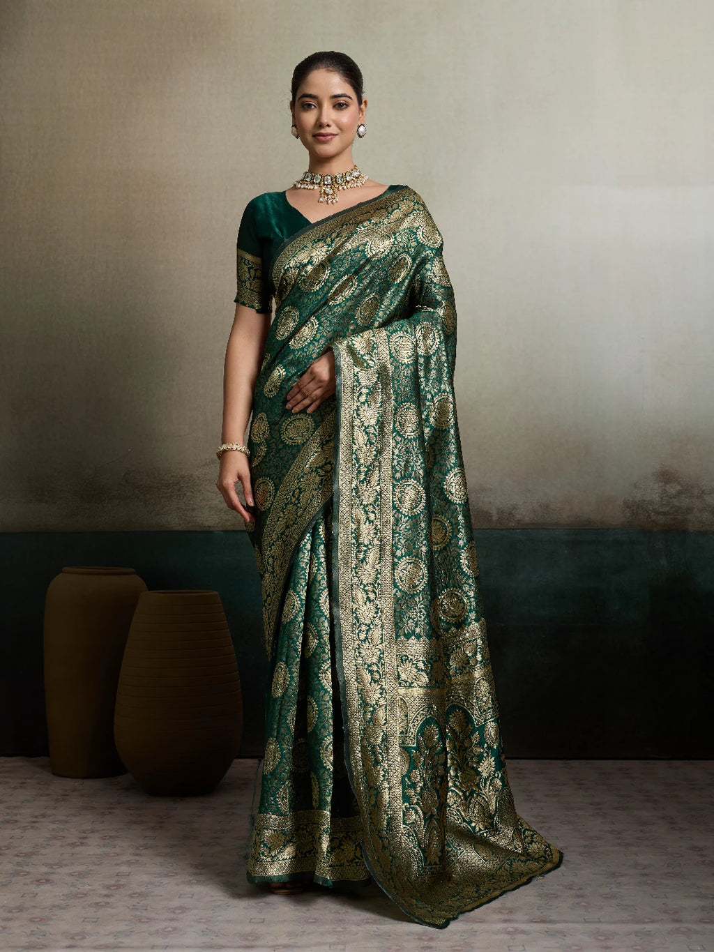 DrapeKatha Forest Sheen – Antique Zari Silk Saree