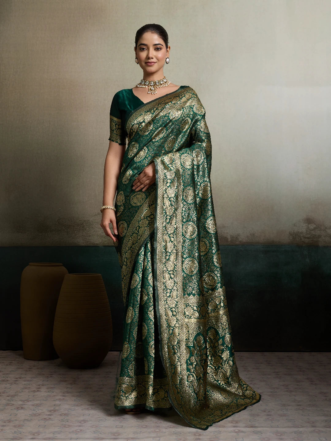 DrapeKatha Forest Sheen – Antique Zari Silk Saree