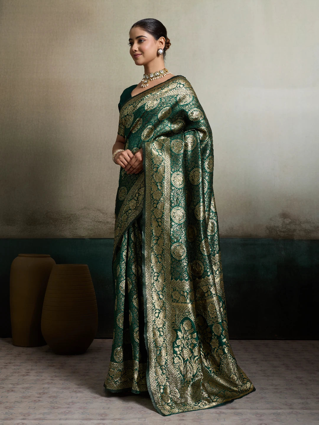 DrapeKatha Forest Sheen – Antique Zari Silk Saree