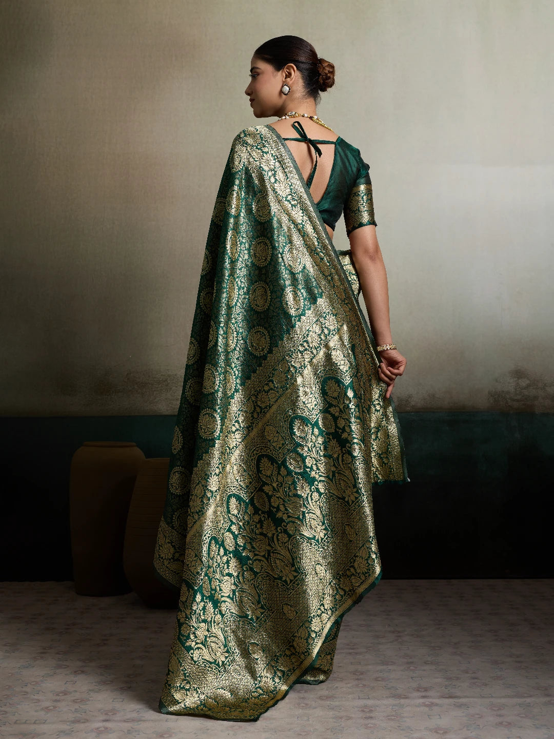 DrapeKatha Forest Sheen – Antique Zari Silk Saree