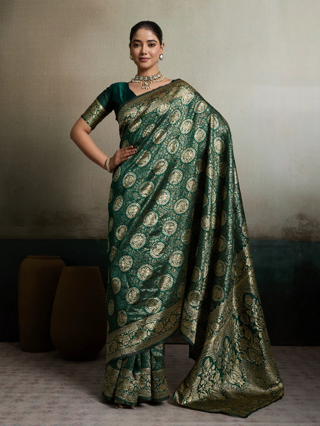 DrapeKatha Forest Sheen – Antique Zari Silk Saree