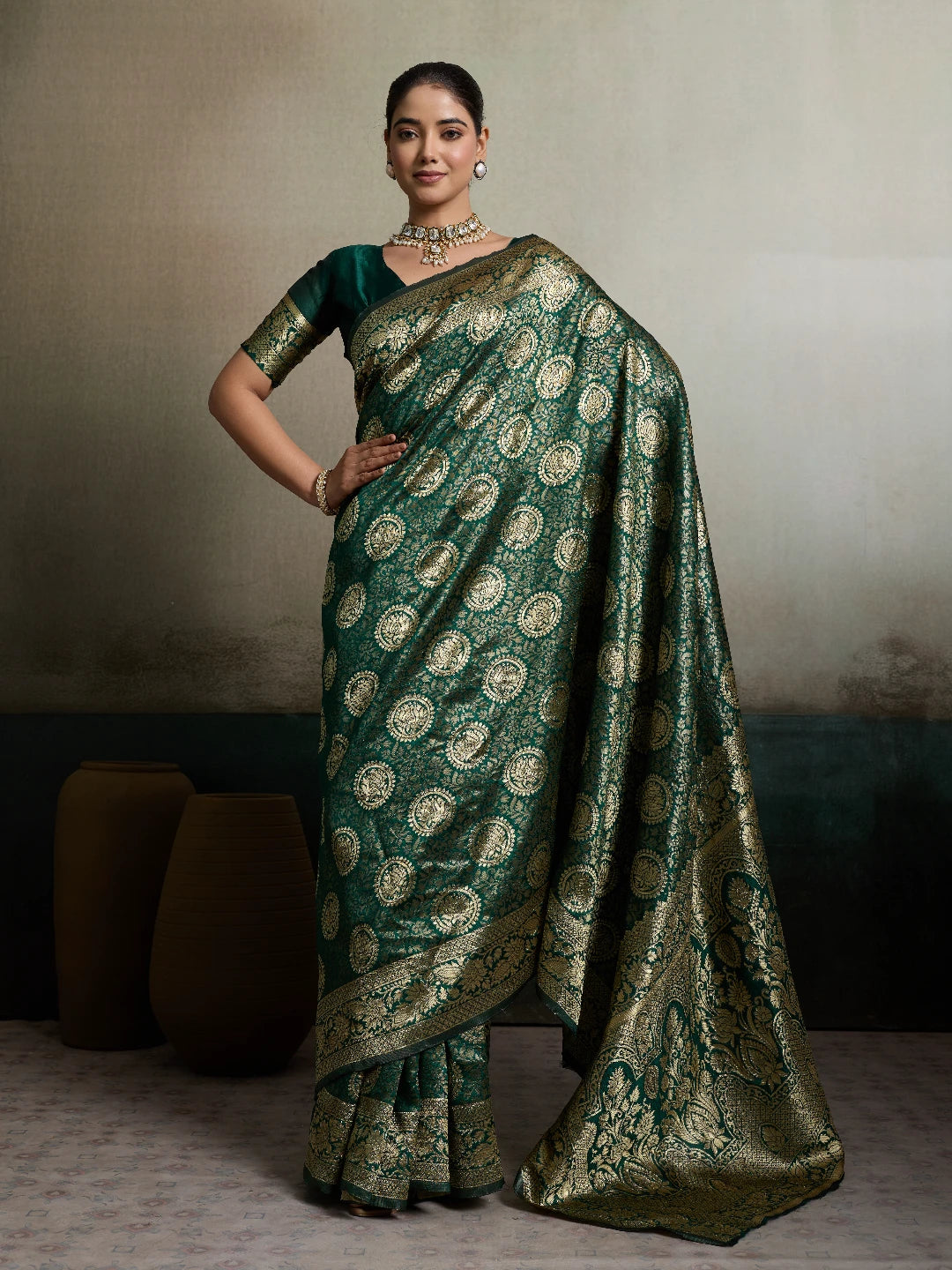 DrapeKatha Forest Sheen – Antique Zari Silk Saree