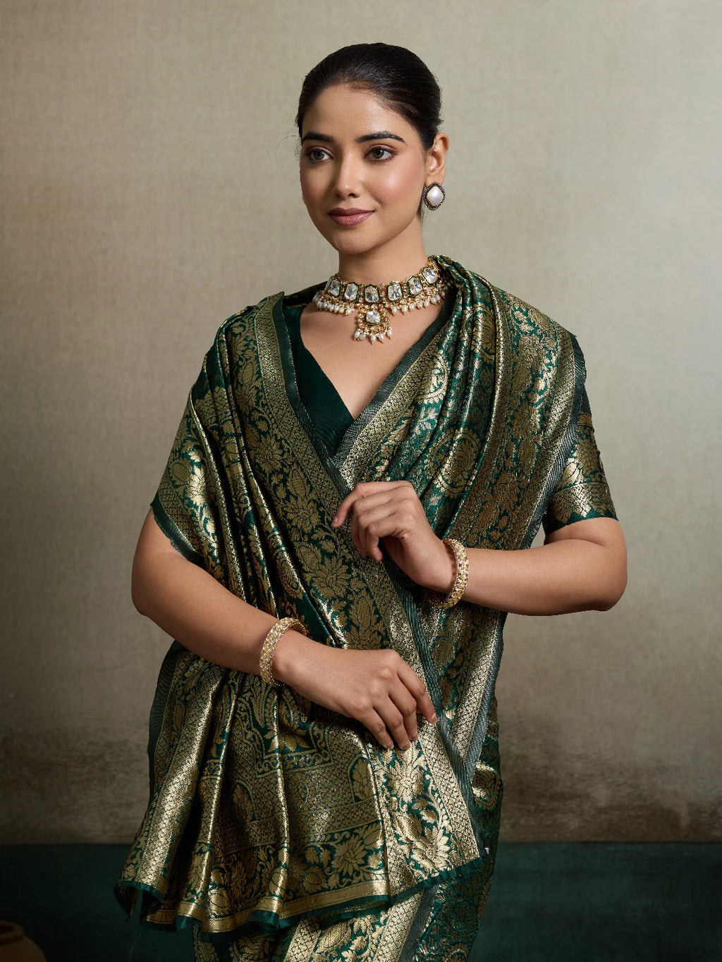 DrapeKatha Forest Sheen – Antique Zari Silk Saree