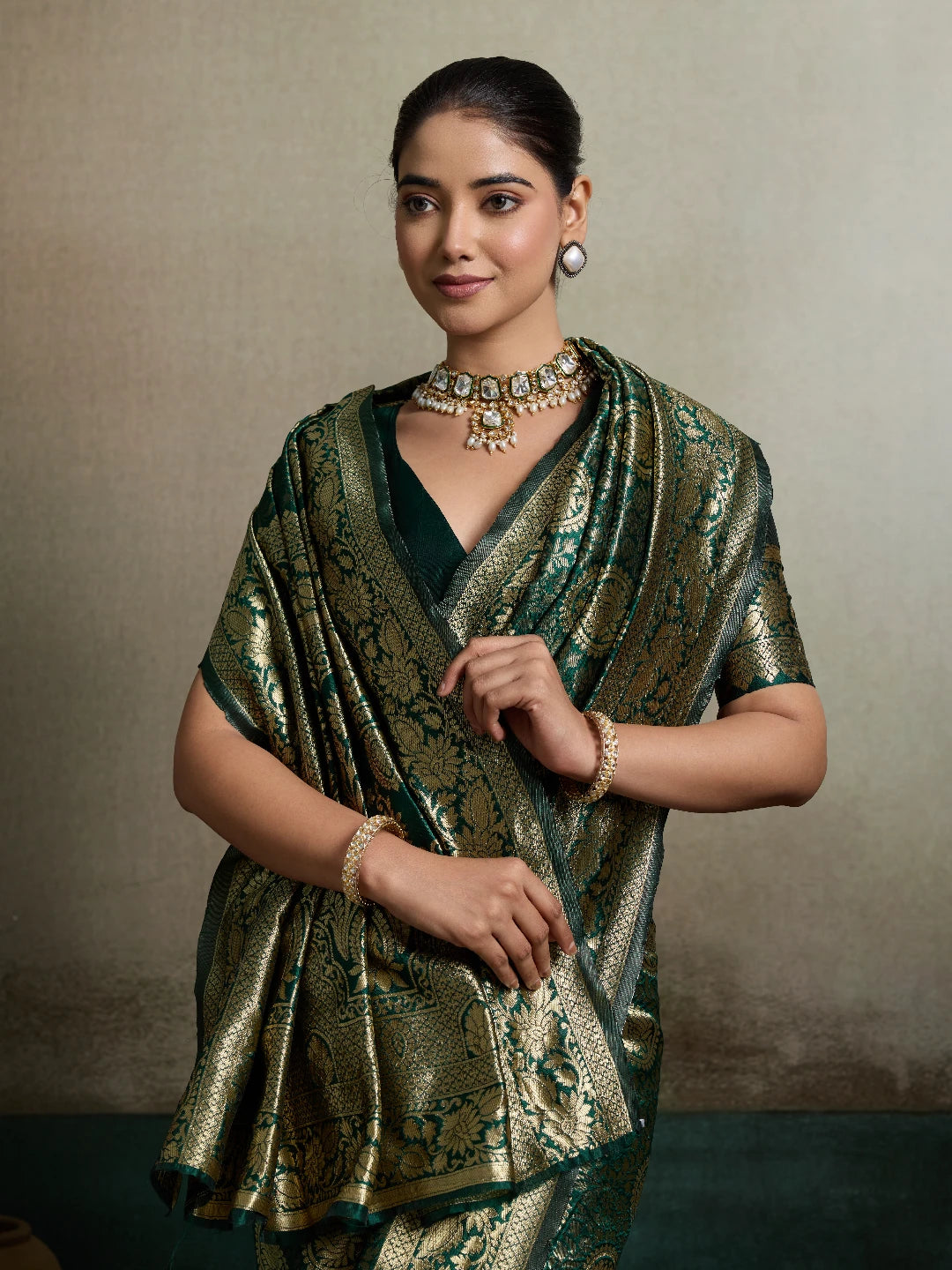 DrapeKatha Forest Sheen – Antique Zari Silk Saree