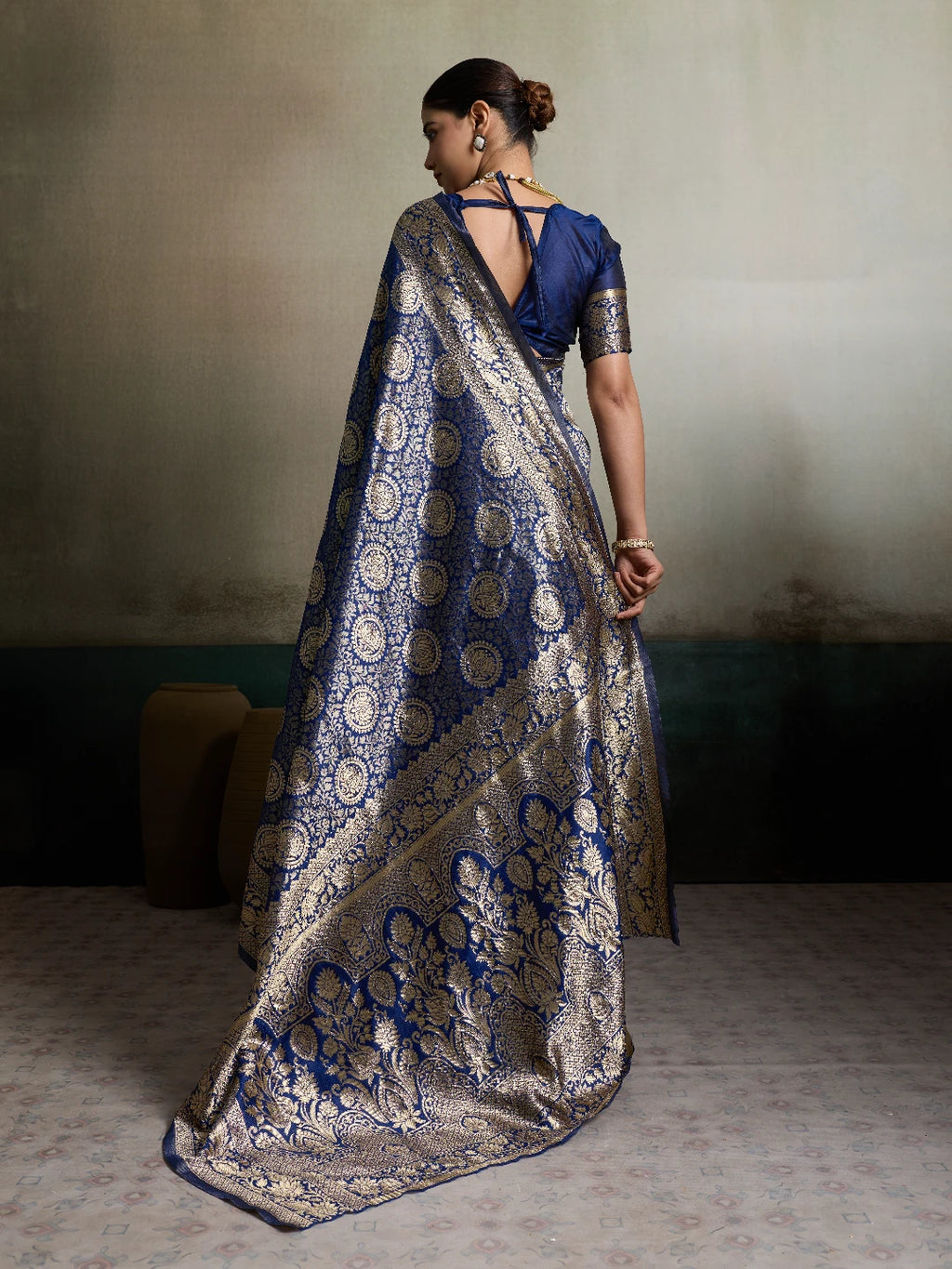 DrapeKatha Midnight Neel – Royal Zari Brocade Silk Saree