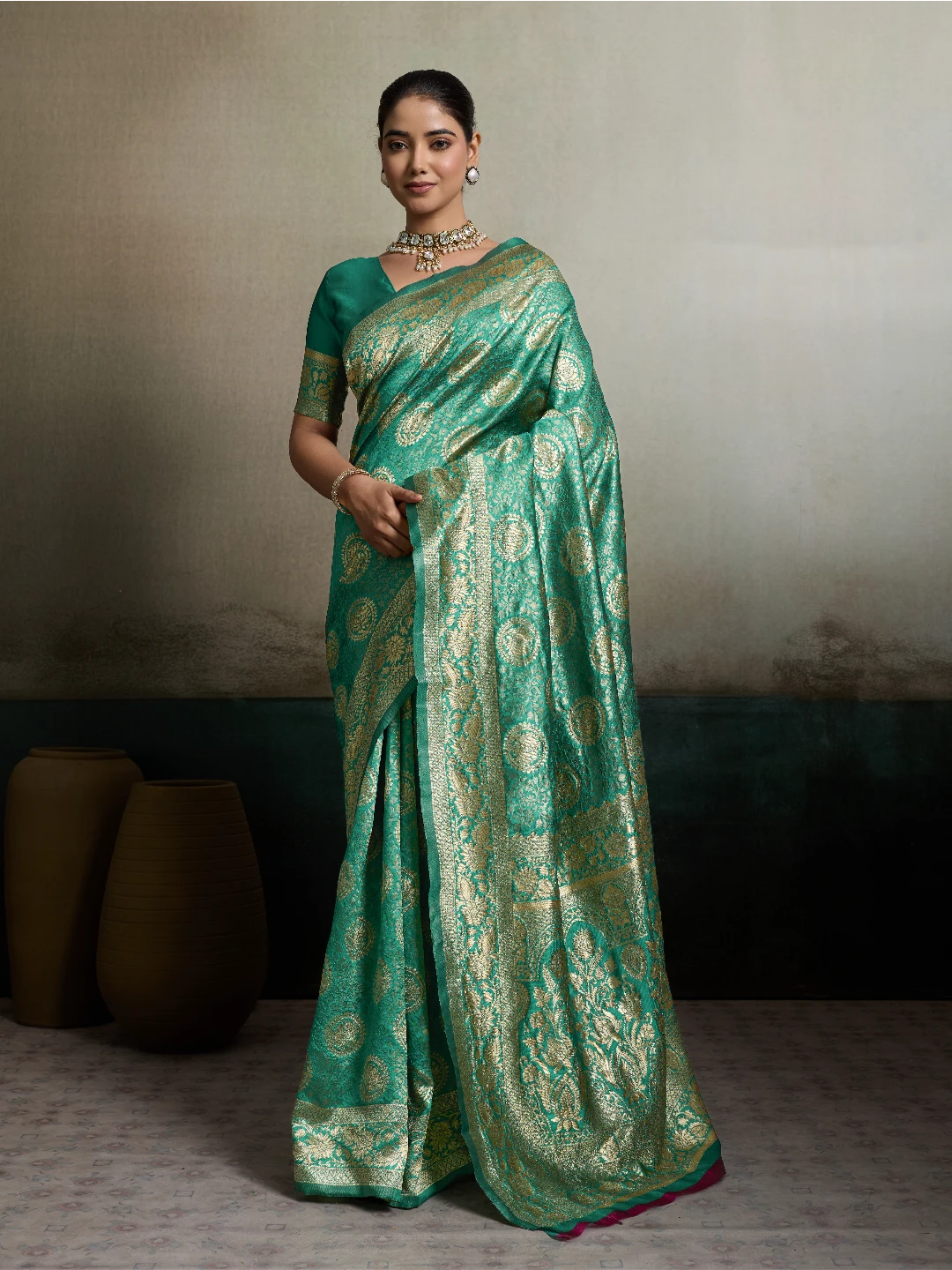 DrapeKatha Emerald Noor – Ornate Zari Silk Saree