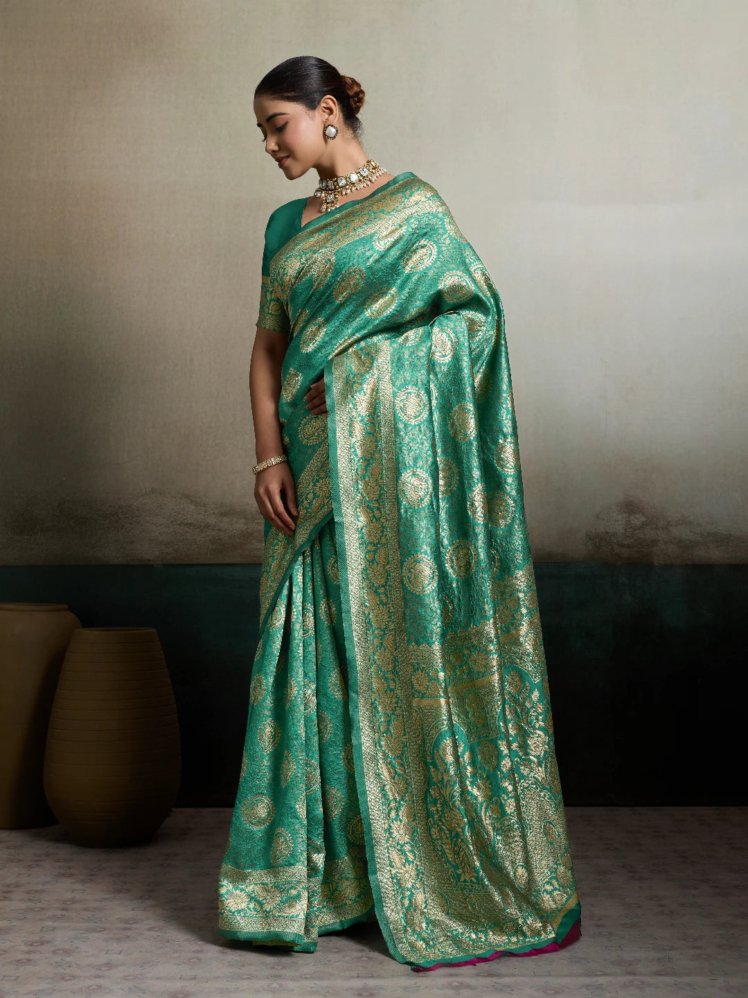 DrapeKatha Emerald Noor – Ornate Zari Silk Saree