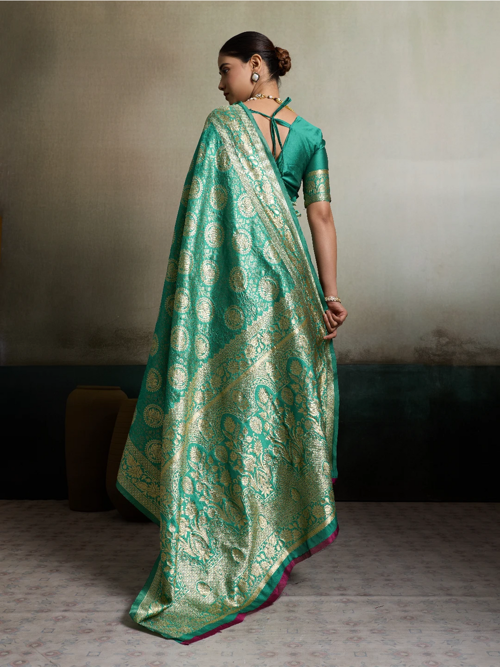 DrapeKatha Emerald Noor – Ornate Zari Silk Saree